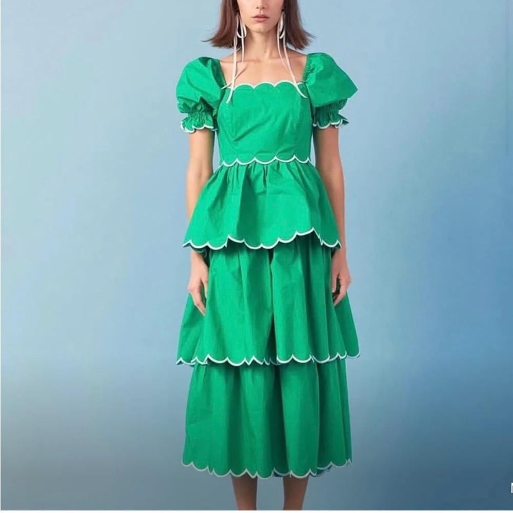 Anthropologie: English Factory Green Scalloped Backless Dress NWT MEDIUM
